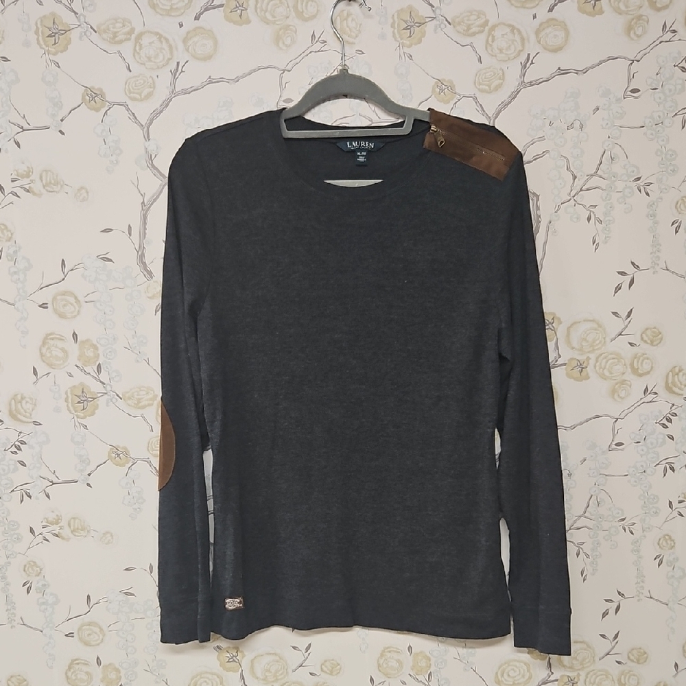 LAUREN RALPH LAUREN GRAY LONG SLEEVE WITH SUEDE DETAILING WOMENS XL